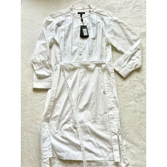 Rag and Bone WALTA - Collarless White Embroidered Button Down Belted Shirtdress - Picture 3 of 7